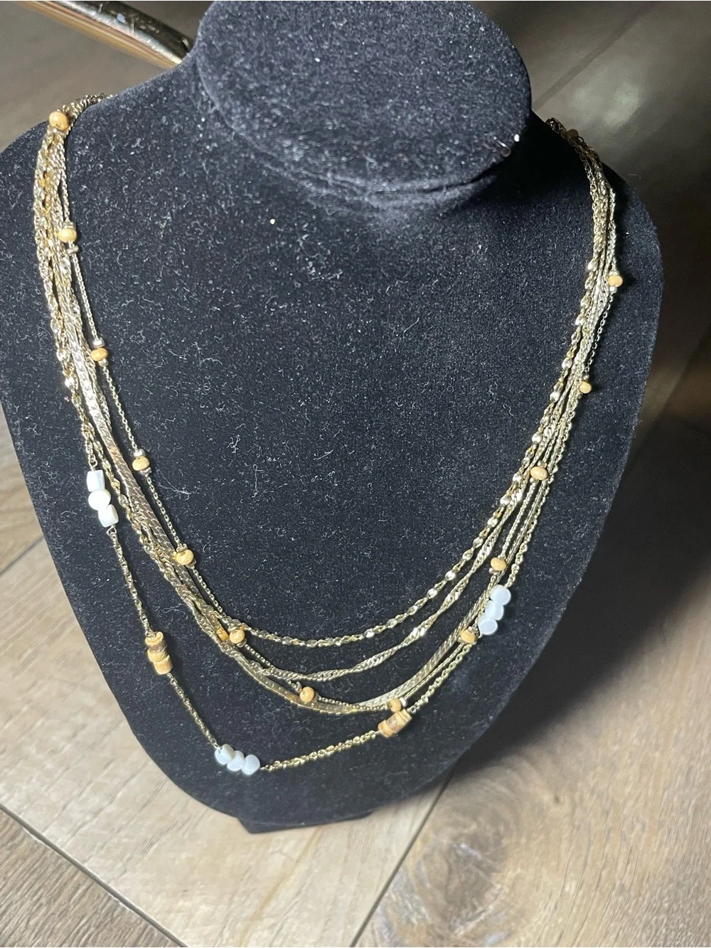 Banana Republic Gold and White Multi-Strand Beaded Necklace